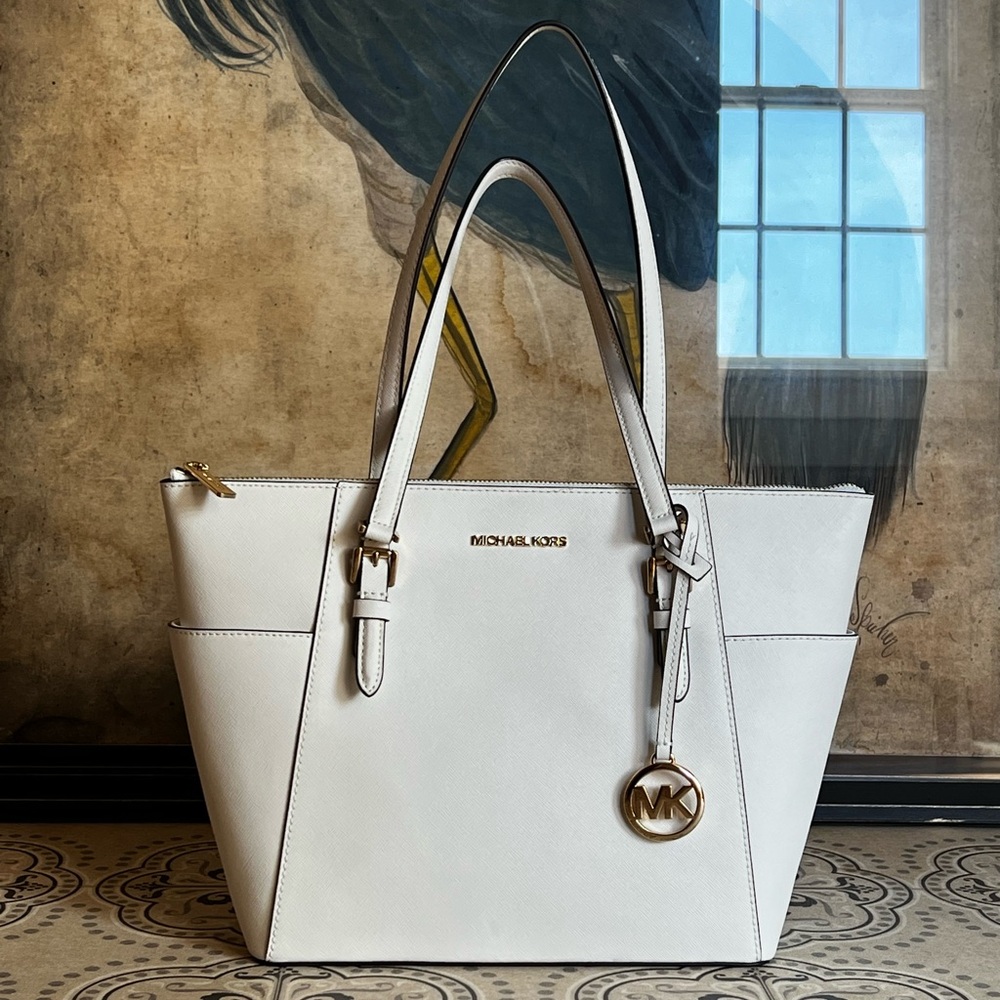 Charlotte Large Saffiano Leather Top-Zip Tote Bag